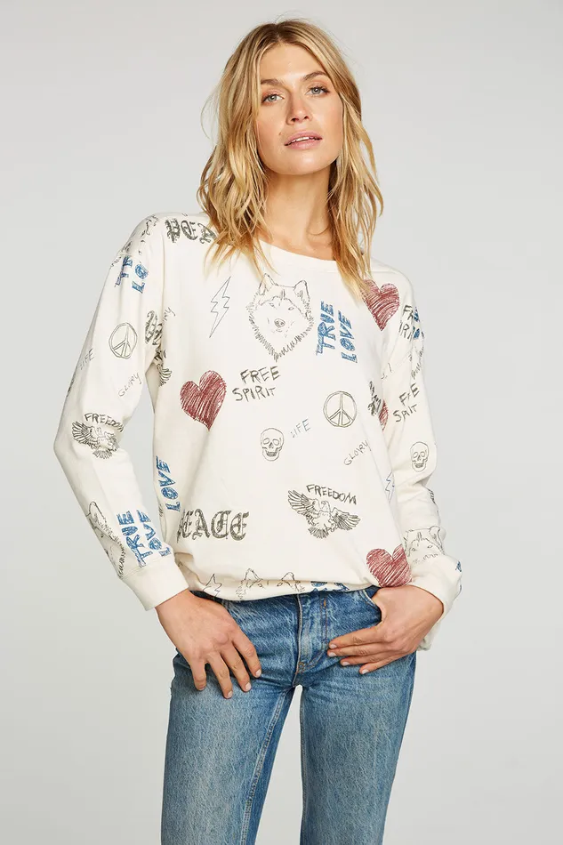 Tops Womens Chaser Brand Scribble Scrabble