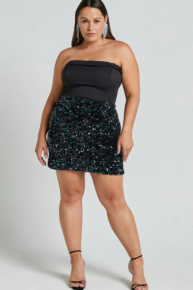 Tracy Mini Skirt 8211 Bodycon Sequin Skirt In Black Women Showpo Curve Clothes
