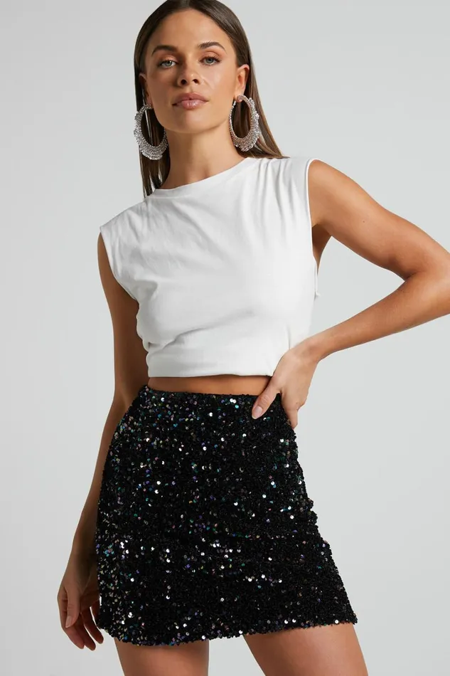 Tracy Mini Skirt 8211 Bodycon Sequin Skirt In Black Women Showpo Curve Clothes