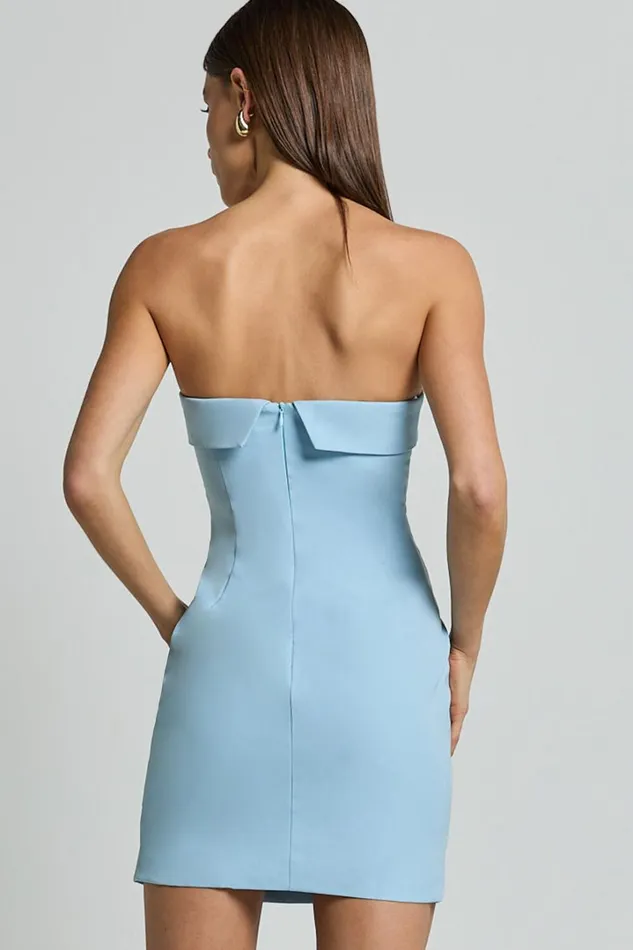 Tricia Mini Dress 8211 Strapless Foldover Neckline Dress In Pale Blue Women Showpo Curve Clothes