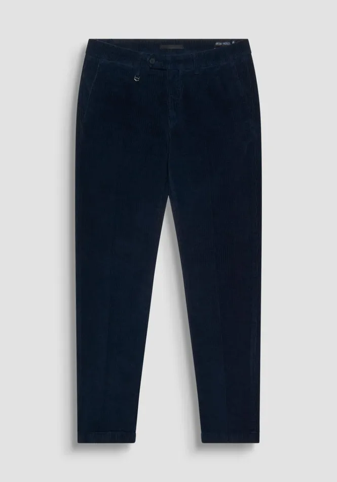 Trousers Men Antony Morato Bryan Skinny Fit Trousers In Corduroy Stretch Cotton Fabric Blue