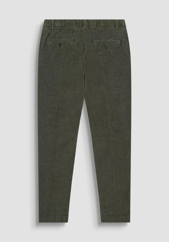 Trousers Men Antony Morato Mark Slim Fit Trousers In Corduroy Stretch Cotton Blend Fabric Dark Olive Green