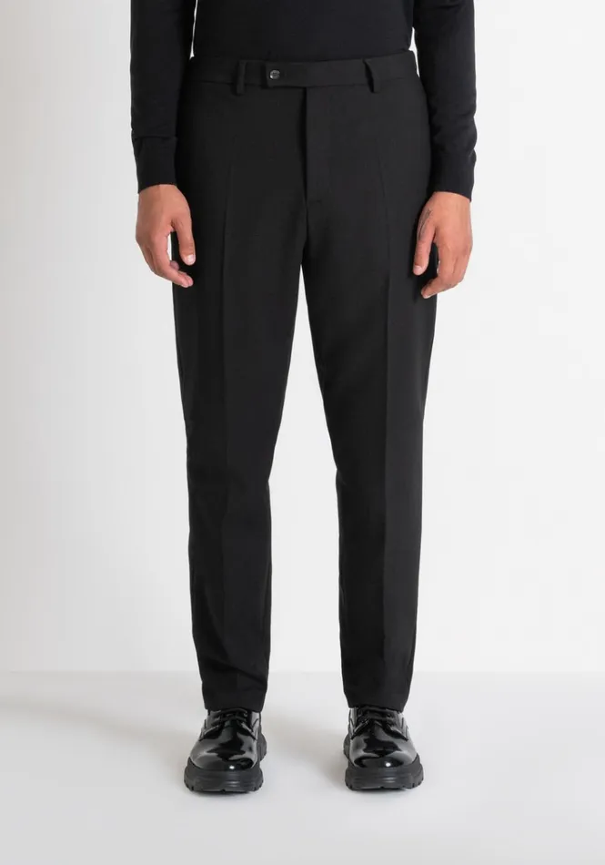 Trousers Men Antony Morato Relaxed Fit 034Evan034 Trousers In Wool Blend And Elastic Viscose Black