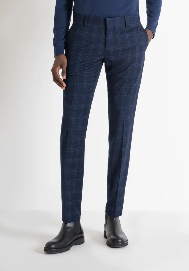 Trousers Men Antony Morato Slim Fit 034Bonnie034 Trousers With Check Pattern Blue Ink