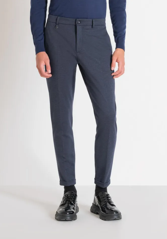 Trousers Men Antony Morato Super Skinny Fit 034Ashe034 Trousers In Jersey Fabric Melange Blue Trousers Men Antony Morato Super Skinny Fit 034Ashe034 Trousers In Jersey Fabric Melange Blue