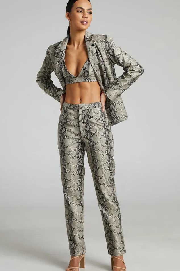 Tyanne Pants 8211 High Waisted Faux Leather Snake Print Pants In Nude Snake Women Showpo Pants