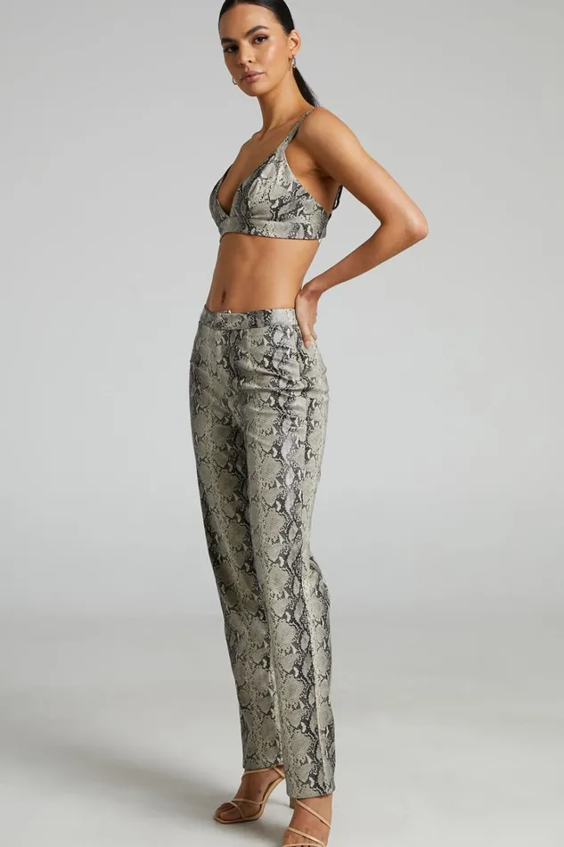 Tyanne Pants 8211 High Waisted Faux Leather Snake Print Pants In Nude Snake Women Showpo Pants