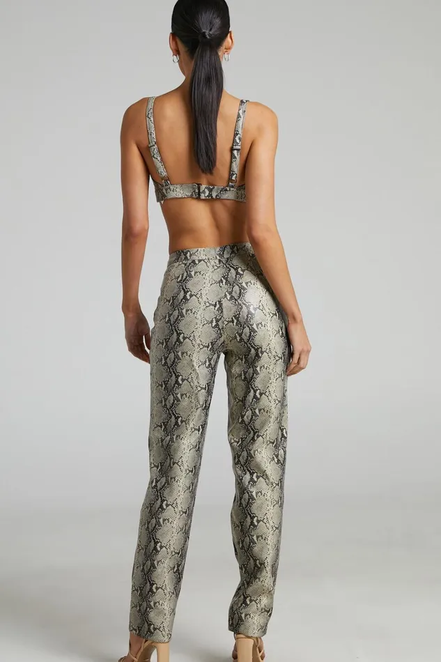 Tyanne Pants 8211 High Waisted Faux Leather Snake Print Pants In Nude Snake Women Showpo Pants