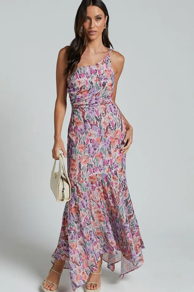 Valentina Midi Dress 8211 One Shoulder Mermaid Dress In Monet Floral Women Showpo Dresses