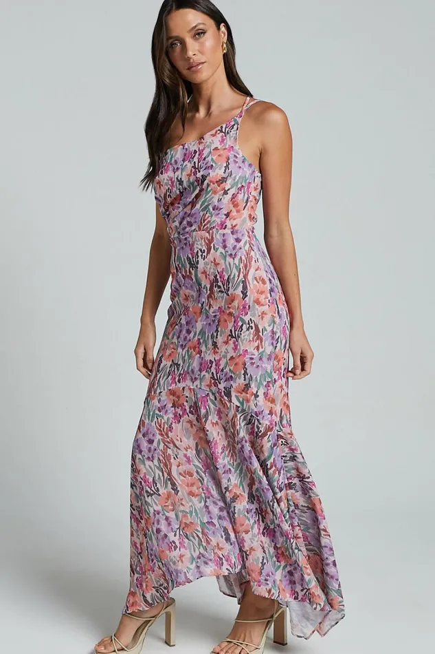 Valentina Midi Dress 8211 One Shoulder Mermaid Dress In Monet Floral Women Showpo Dresses
