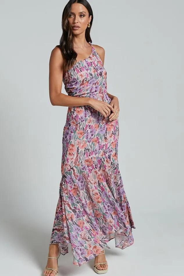 Valentina Midi Dress 8211 One Shoulder Mermaid Dress In Monet Floral Women Showpo Dresses