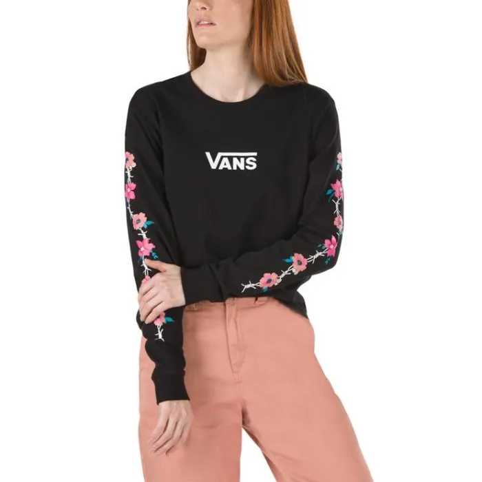 Vans Barbeesha Long Sleeve Boyfriend Tee Black Womens TShirts and Tanks