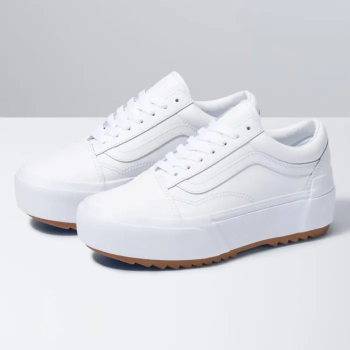 Vans Leather Old Skool Stacked True WhiteTrue White Womens Classics Shoes