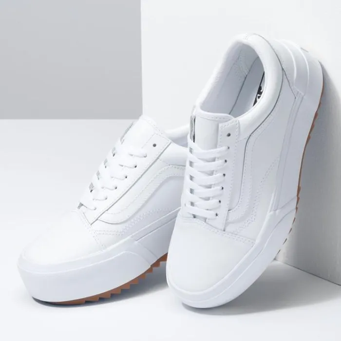 Vans Leather Old Skool Stacked True WhiteTrue White Womens Classics Shoes Vans Leather Old Skool Stacked True WhiteTrue White Womens Classics Shoes