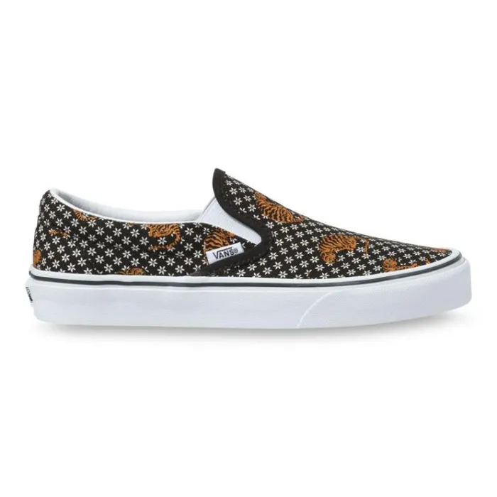 Vans Tiger Floral Classic SlipOn BlackTrue White MensWomens Classics Shoes Vans Tiger Floral Classic SlipOn BlackTrue White MensWomens Classics Shoes