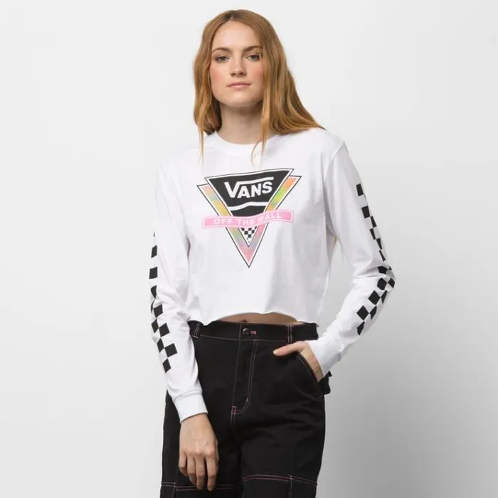 Vans Try Angle Crop Long Sleeve Boyfriend Tee White Womens TShirts and Tanks Vans Try Angle Crop Long Sleeve Boyfriend Tee White Womens TShirts and Tanks