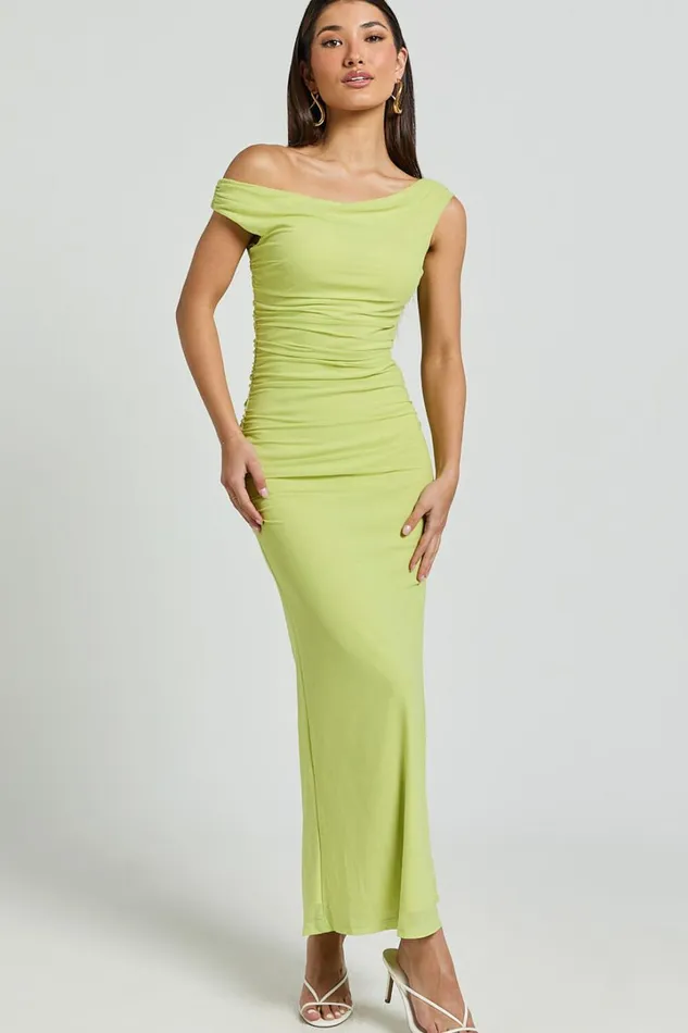 Vicky Midi Dress 8211 Off The Shoulder Slip Dress In Lime Women Showpo Dresses