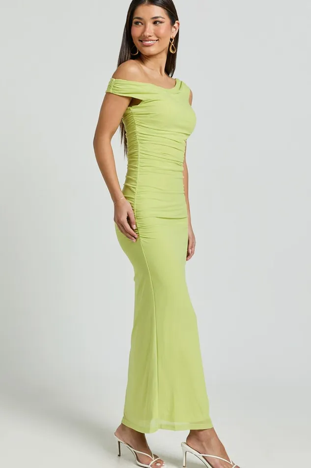 Vicky Midi Dress 8211 Off The Shoulder Slip Dress In Lime Women Showpo Dresses