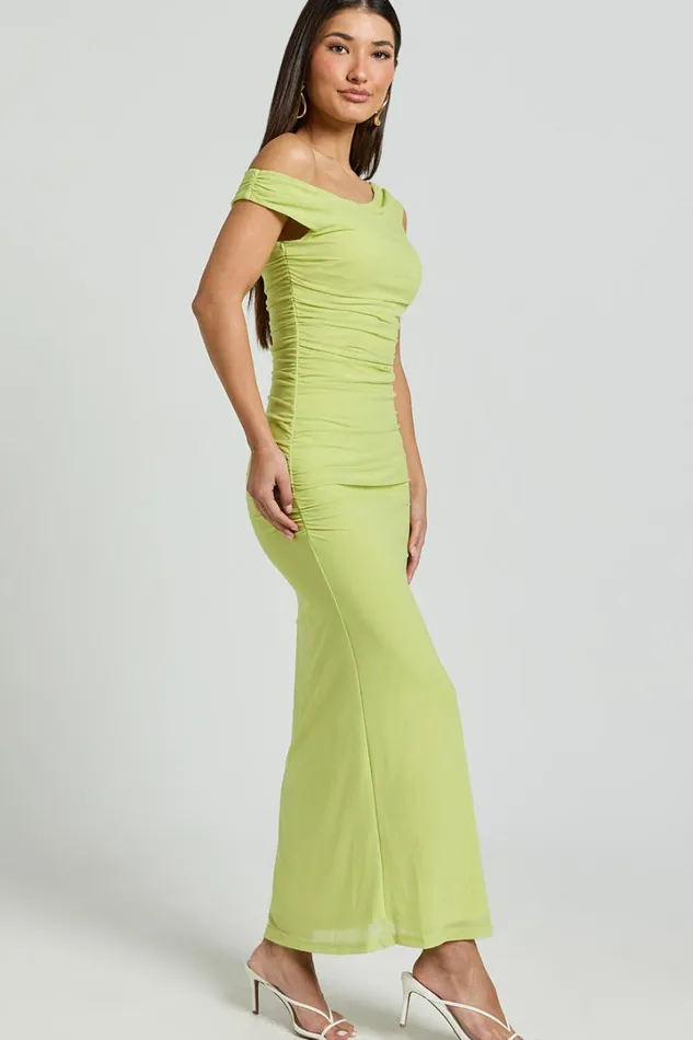 Vicky Midi Dress 8211 Off The Shoulder Slip Dress In Lime Women Showpo Dresses