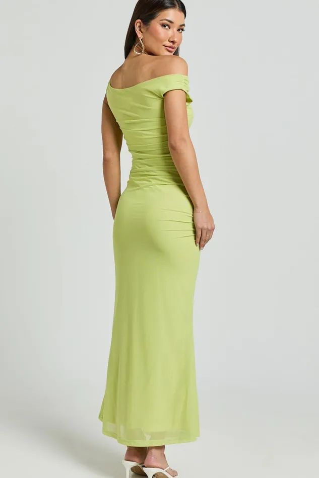 Vicky Midi Dress 8211 Off The Shoulder Slip Dress In Lime Women Showpo Dresses