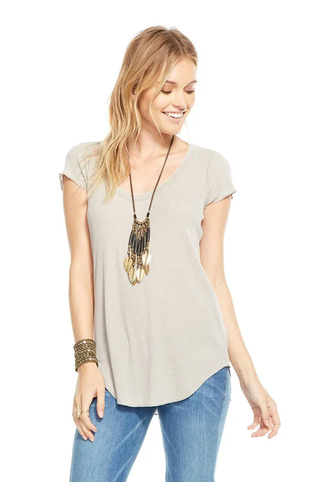 VINTAGE RIB SCOOP NECK SHIRTTAIL TEE Womens Loungewear Chaser Brand