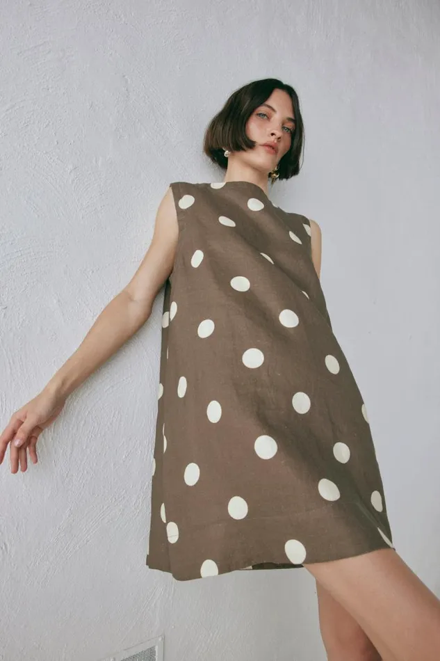VRG GRL Aftersun Linen Mini Dress Spot Women Mini Dresses