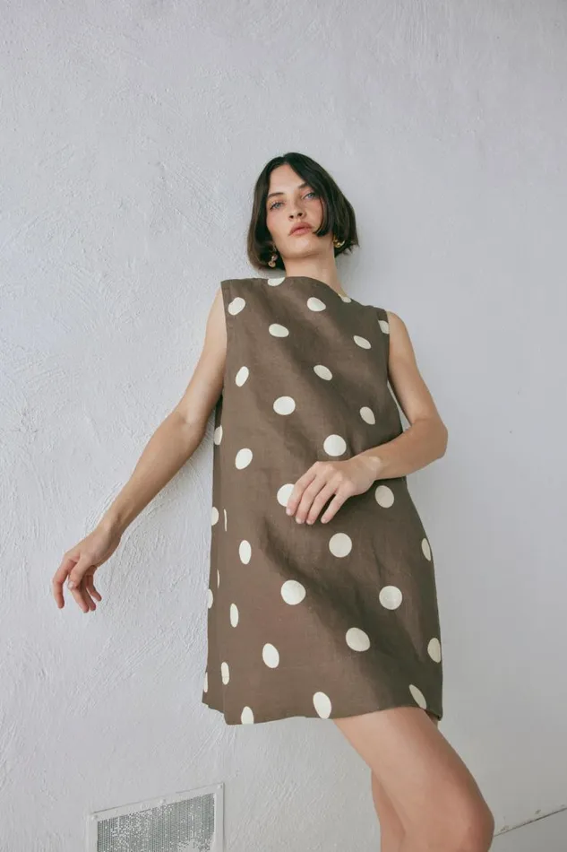 VRG GRL Aftersun Linen Mini Dress Spot Women Mini Dresses