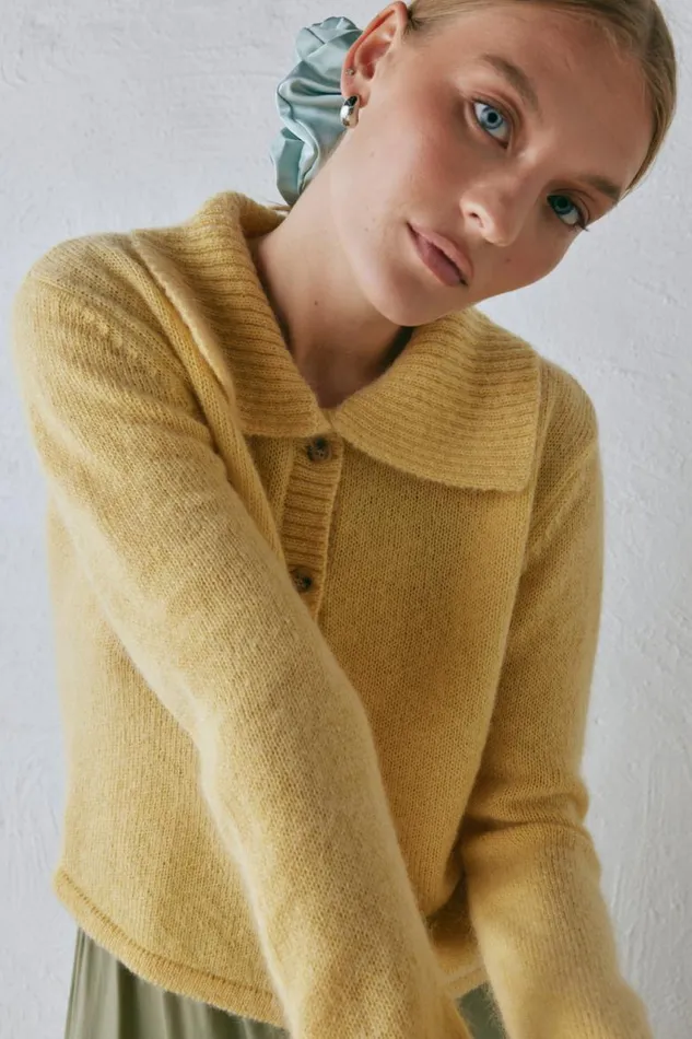 VRG GRL Avery Knit Cardigan Lemon Women Cardigans