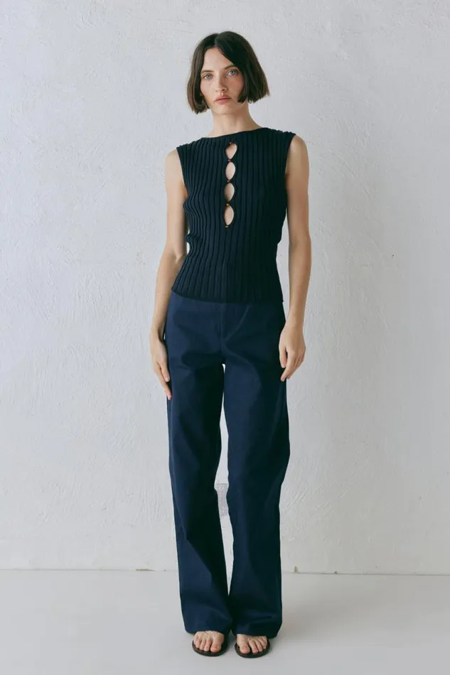 VRG GRL Billie Knit Top Navy Women Sleeveless