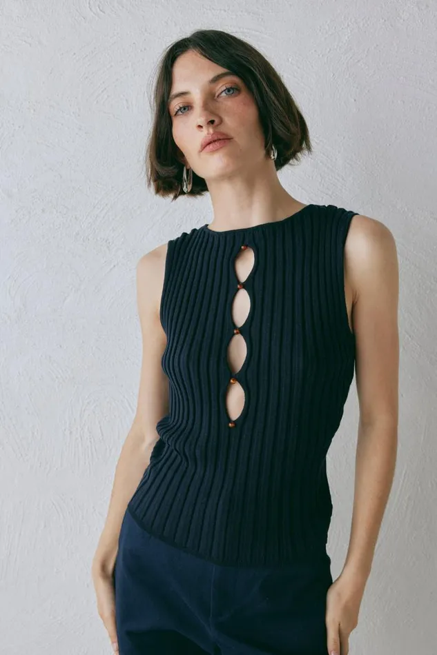 VRG GRL Billie Knit Top Navy Women Sleeveless