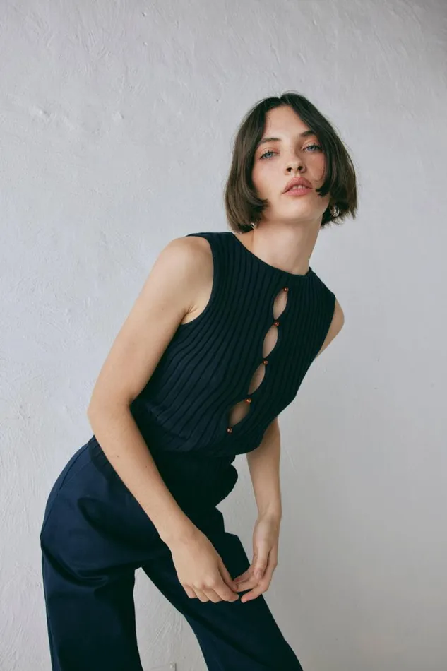 VRG GRL Billie Knit Top Navy Women Sleeveless