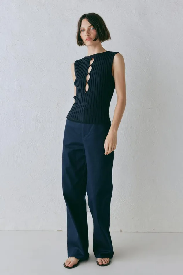 VRG GRL Billie Knit Top Navy Women Sleeveless