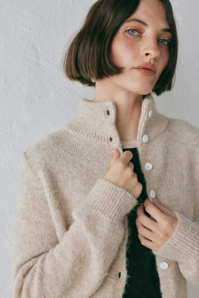 VRG GRL Henley Knit Cardigan Marle Women Cardigans