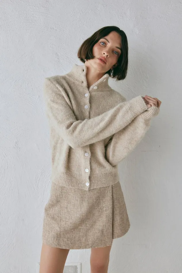 VRG GRL Henley Knit Cardigan Marle Women Cardigans