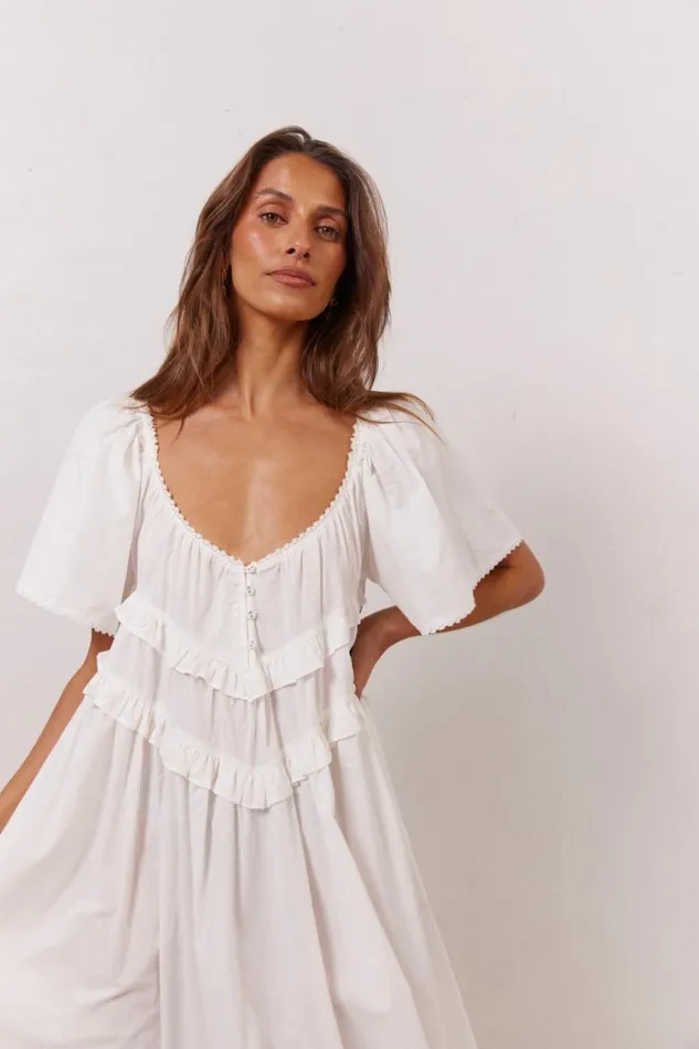 VRG GRL La Prairie Smock Midi Dress White Women MidiMaxi Dresses