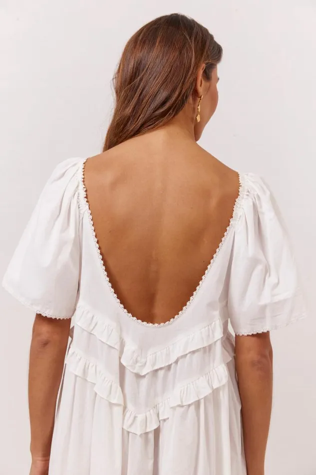 VRG GRL La Prairie Smock Midi Dress White Women MidiMaxi Dresses