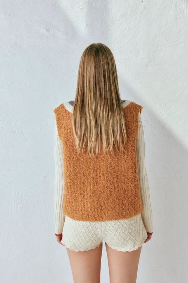 VRG GRL Macy Knit Vest Burnt Orange Women Vests