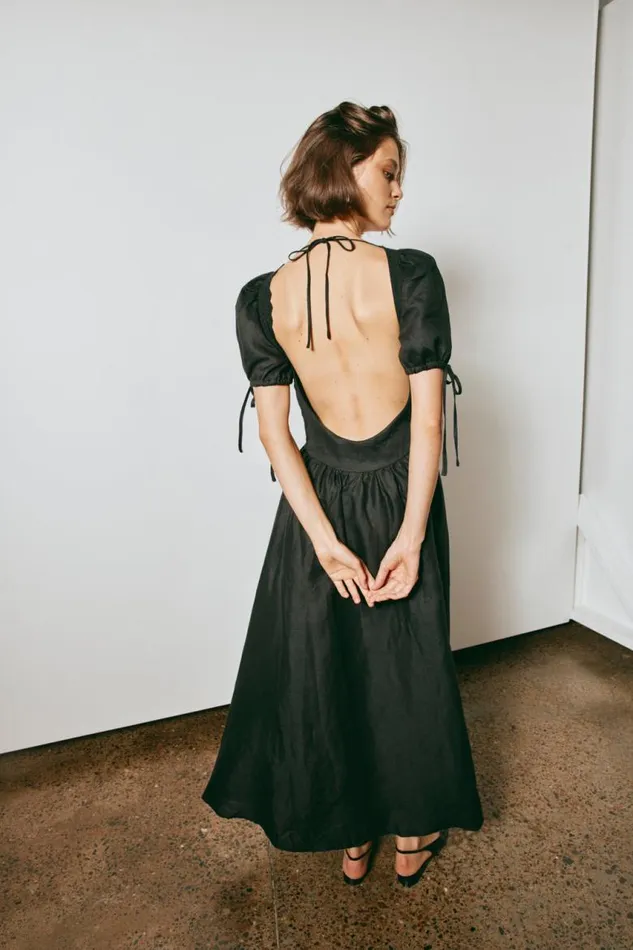 VRG GRL Paradiso Linen Midi Dress Black Women MidiMaxi Dresses