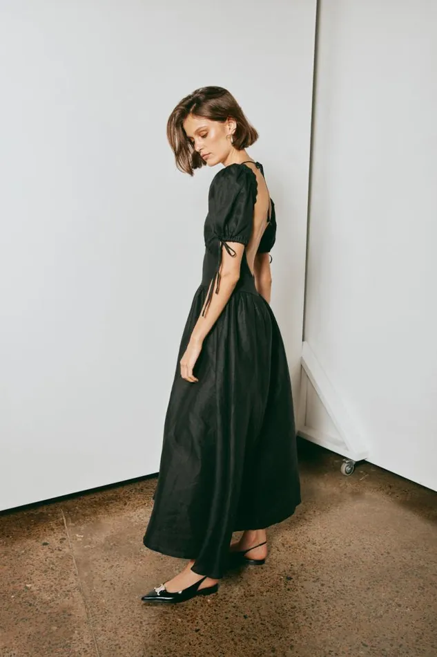 VRG GRL Paradiso Linen Midi Dress Black Women MidiMaxi Dresses