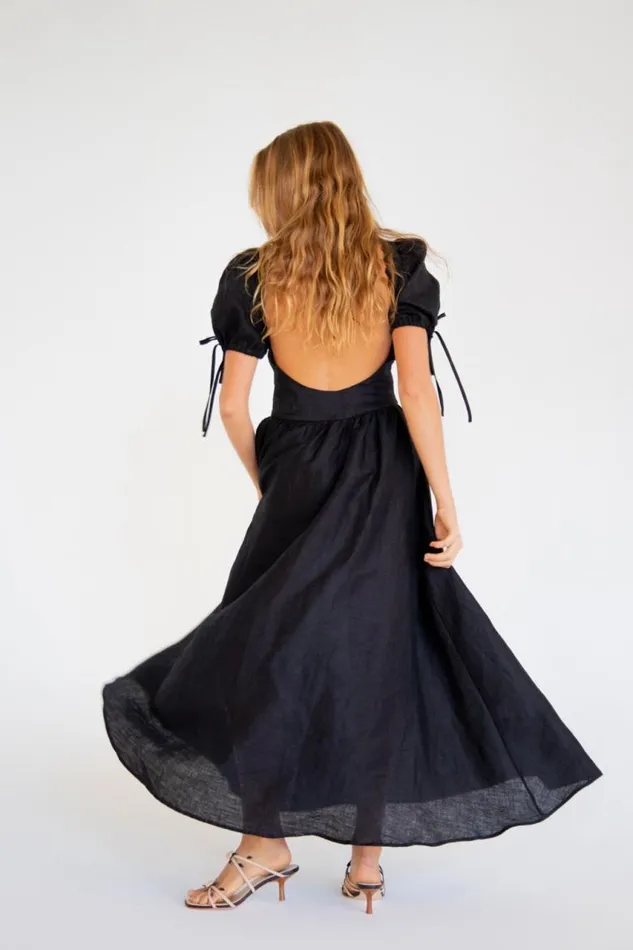 VRG GRL Paradiso Linen Midi Dress Black Women MidiMaxi Dresses