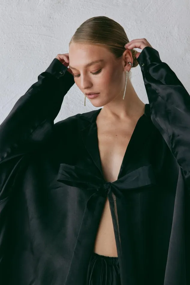 VRG GRL Rae Satin Top Black Women Shirts