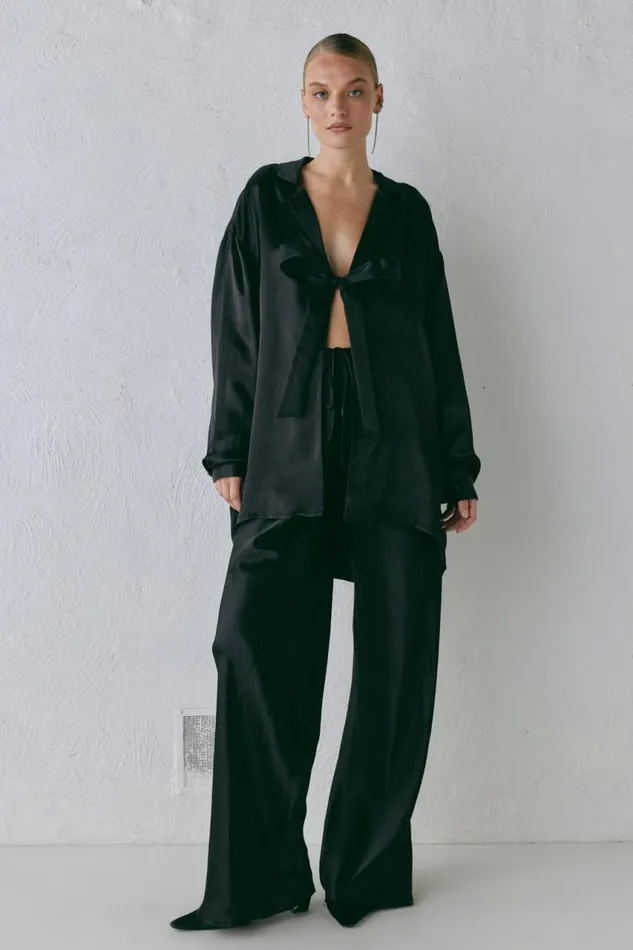 VRG GRL Rae Satin Top Black Women Shirts