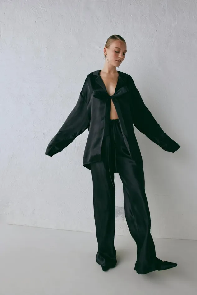 VRG GRL Rae Satin Top Black Women Shirts