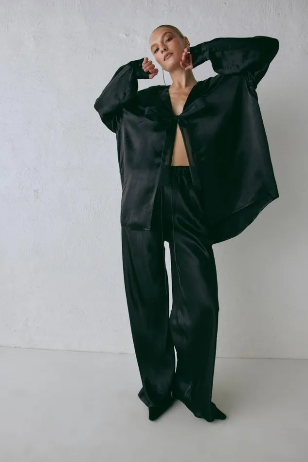 VRG GRL Rae Satin Top Black Women Shirts
