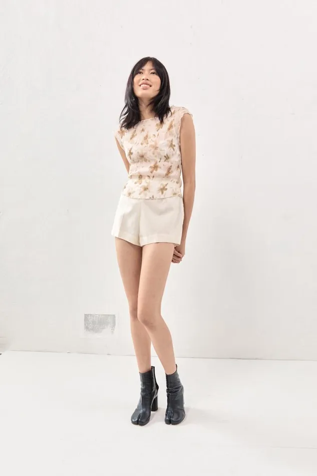 VRG GRL Retrofuture Top Tan Women Short Sleeve
