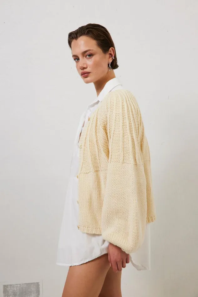 VRG GRL Riley Knit Cardigan Cream Women JumpersSweaters