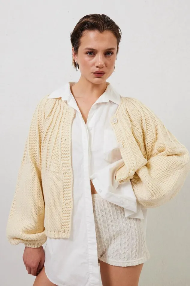 VRG GRL Riley Knit Cardigan Cream Women JumpersSweaters