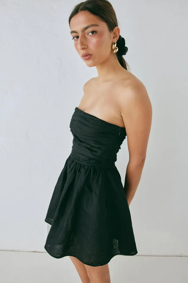 VRG GRL Saint Malo Linen Mini Dress Black Women Mini Dresses