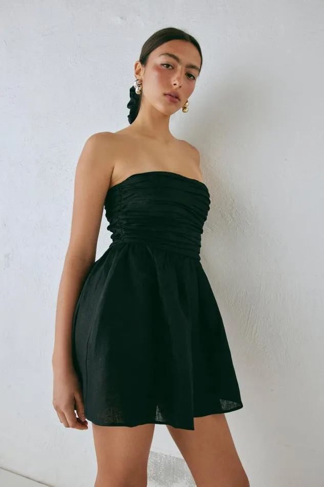 VRG GRL Saint Malo Linen Mini Dress Black Women Mini Dresses