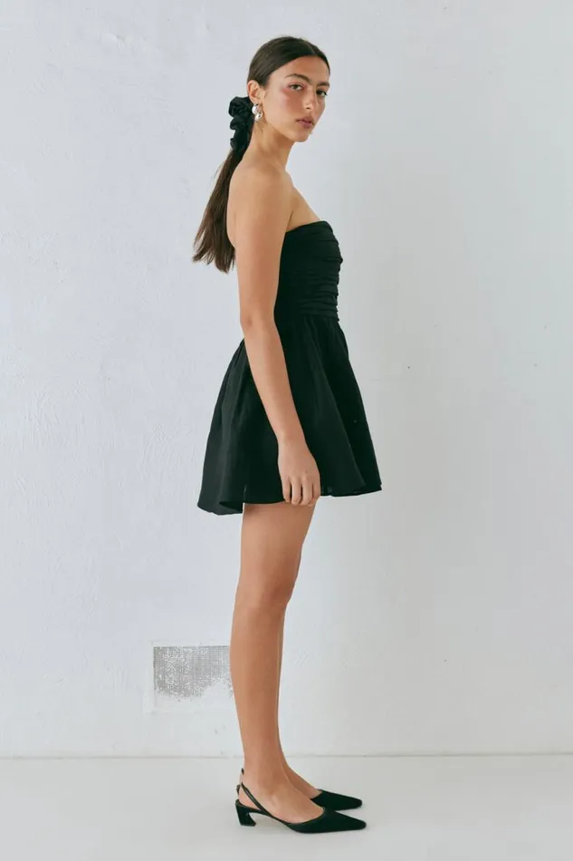 VRG GRL Saint Malo Linen Mini Dress Black Women Mini Dresses